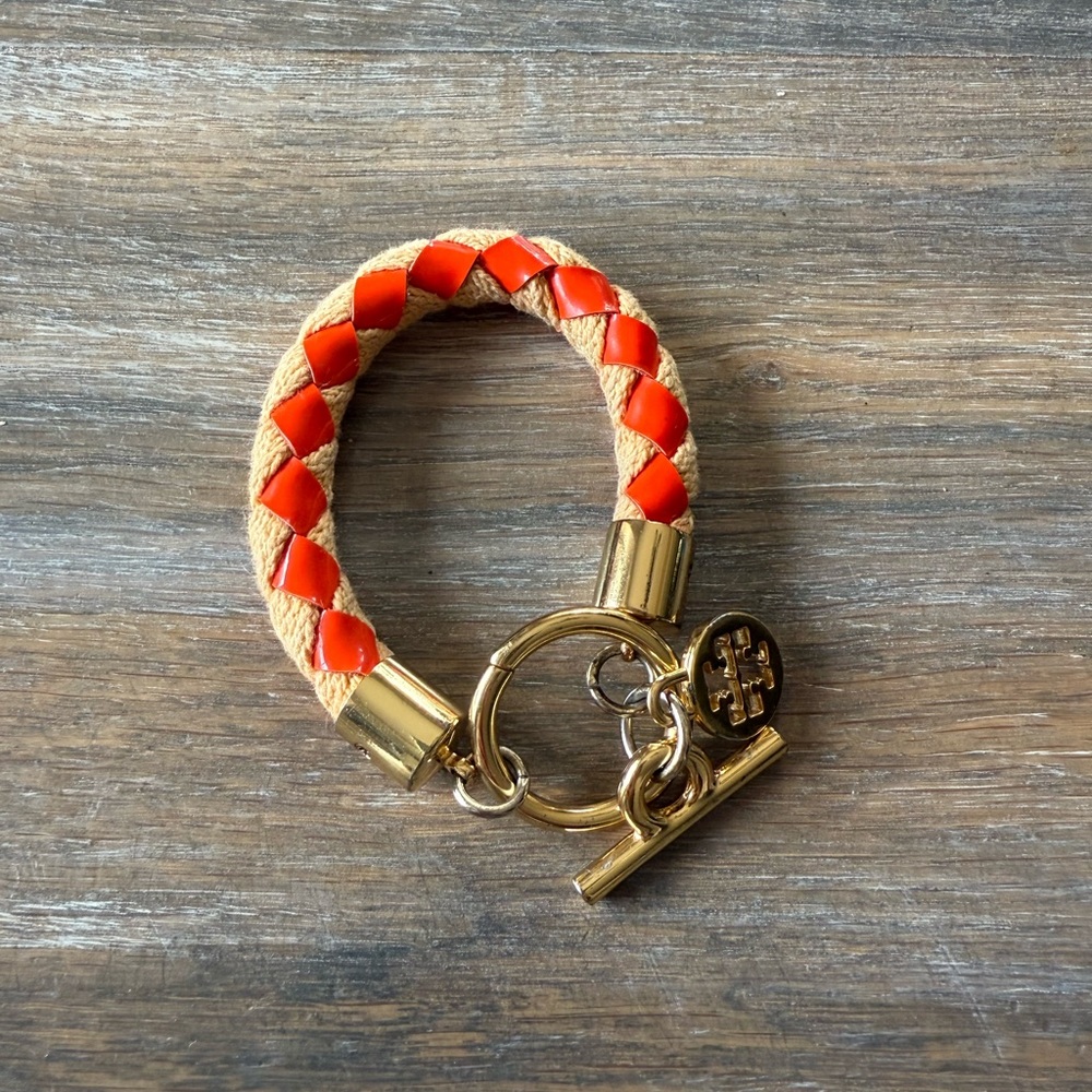 Gold and Orange Braided Bracelet by Tory Burch with toggle